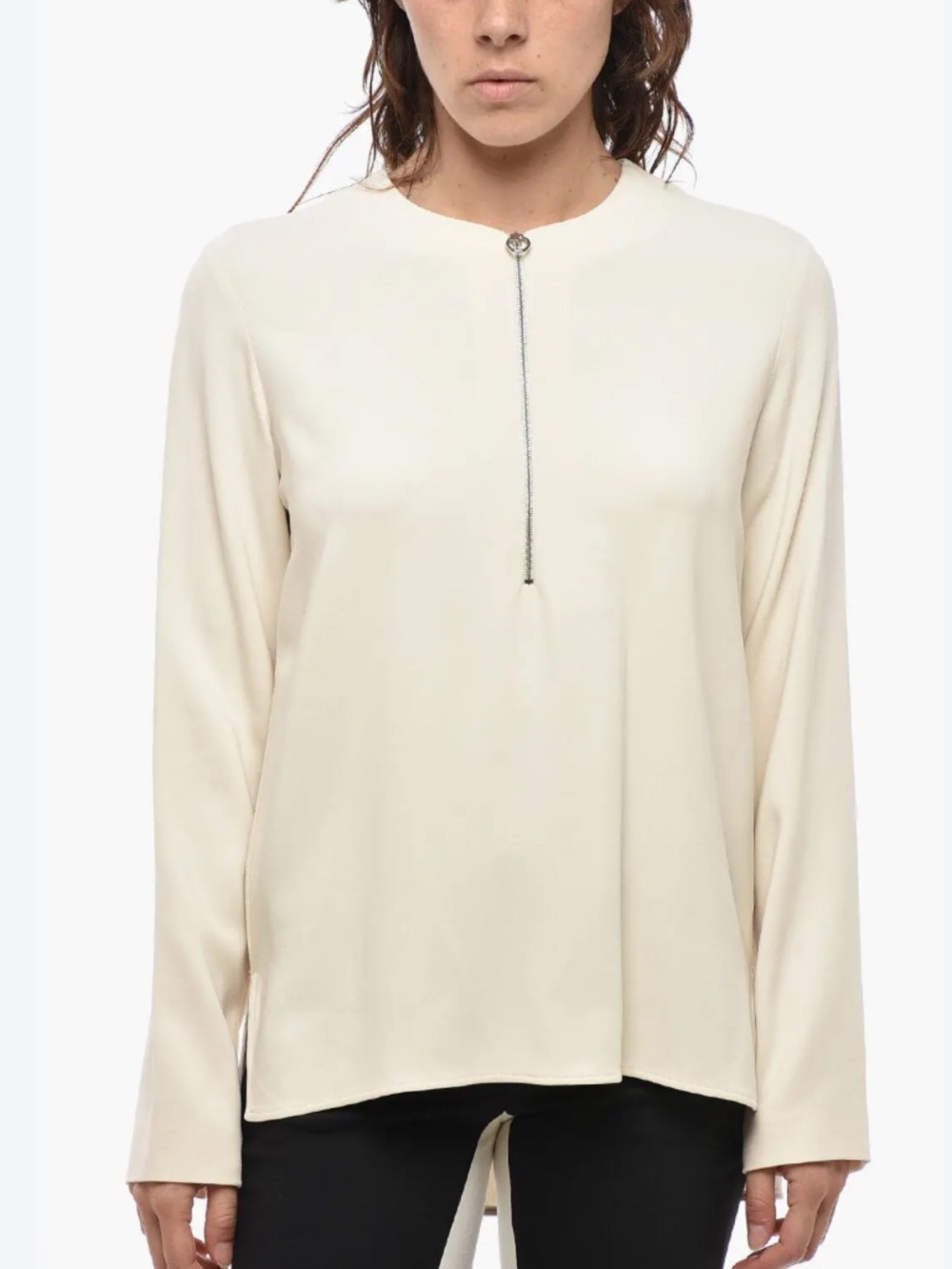 Stella McCartney Cream Long Sleeve Zipper Blouse Large